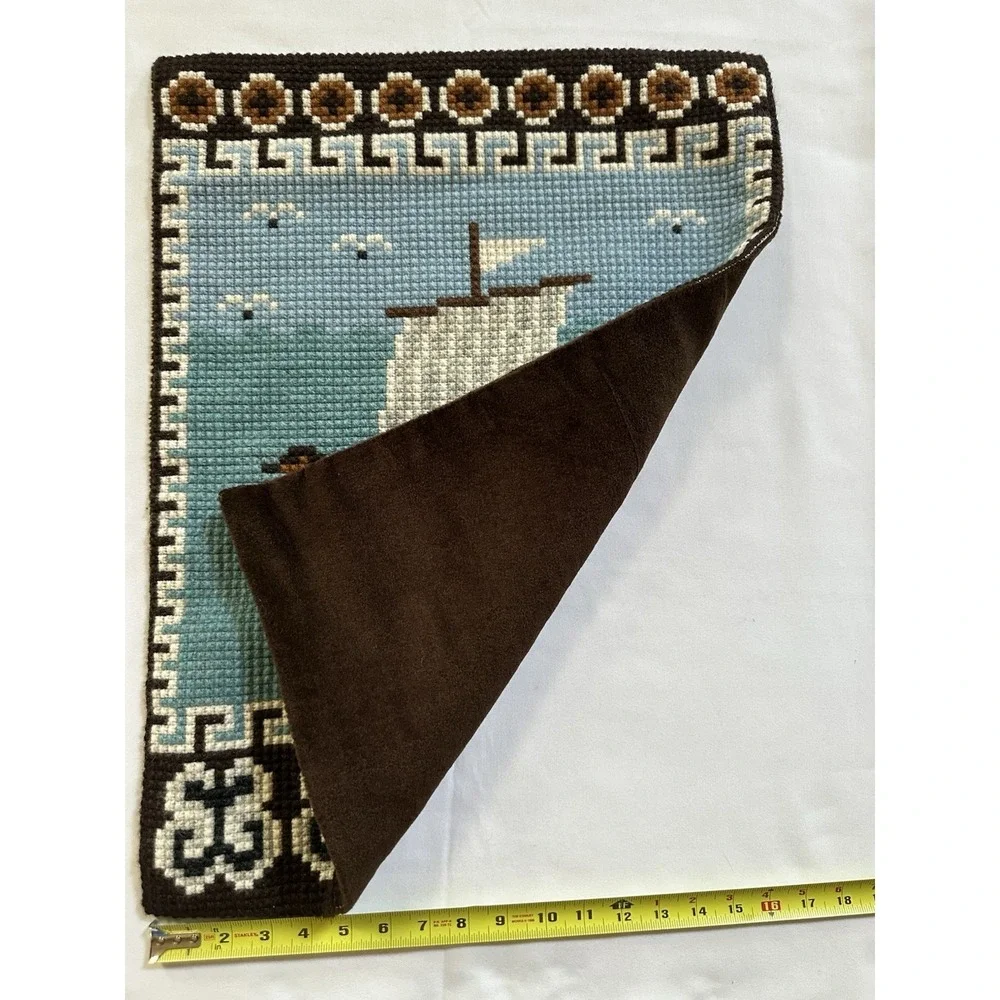 NORWEGIAN VIKING DRAGON SHIP DESIGN DOUBLE CROSS STITCH EMBROIDERY WALLHANGER
